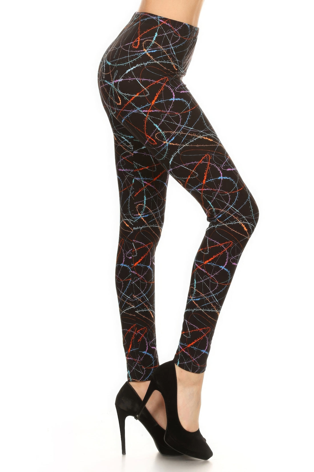 Multicolored Scribble Print, High Waisted Leggings In A Fitted Style With And Elastic Waist